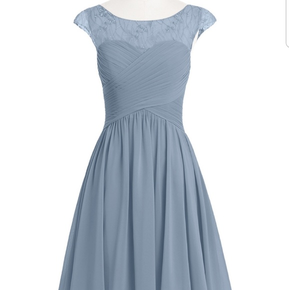 dusty blue tea length dress